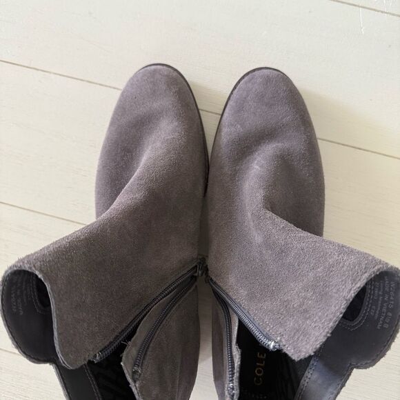 Cole Haan River Waterproof Suede Booties in Gray with Wood Heel 8.5 NWOB - Picture 6 of 11